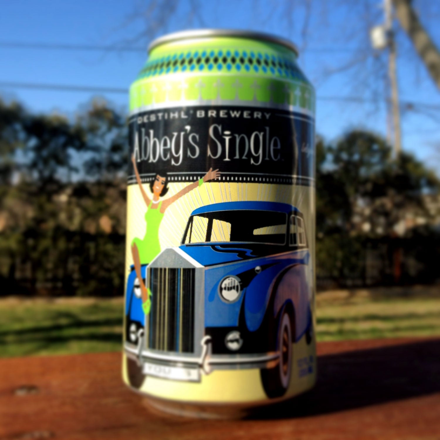 Abbey's single spring outside canned beer destihl brewery