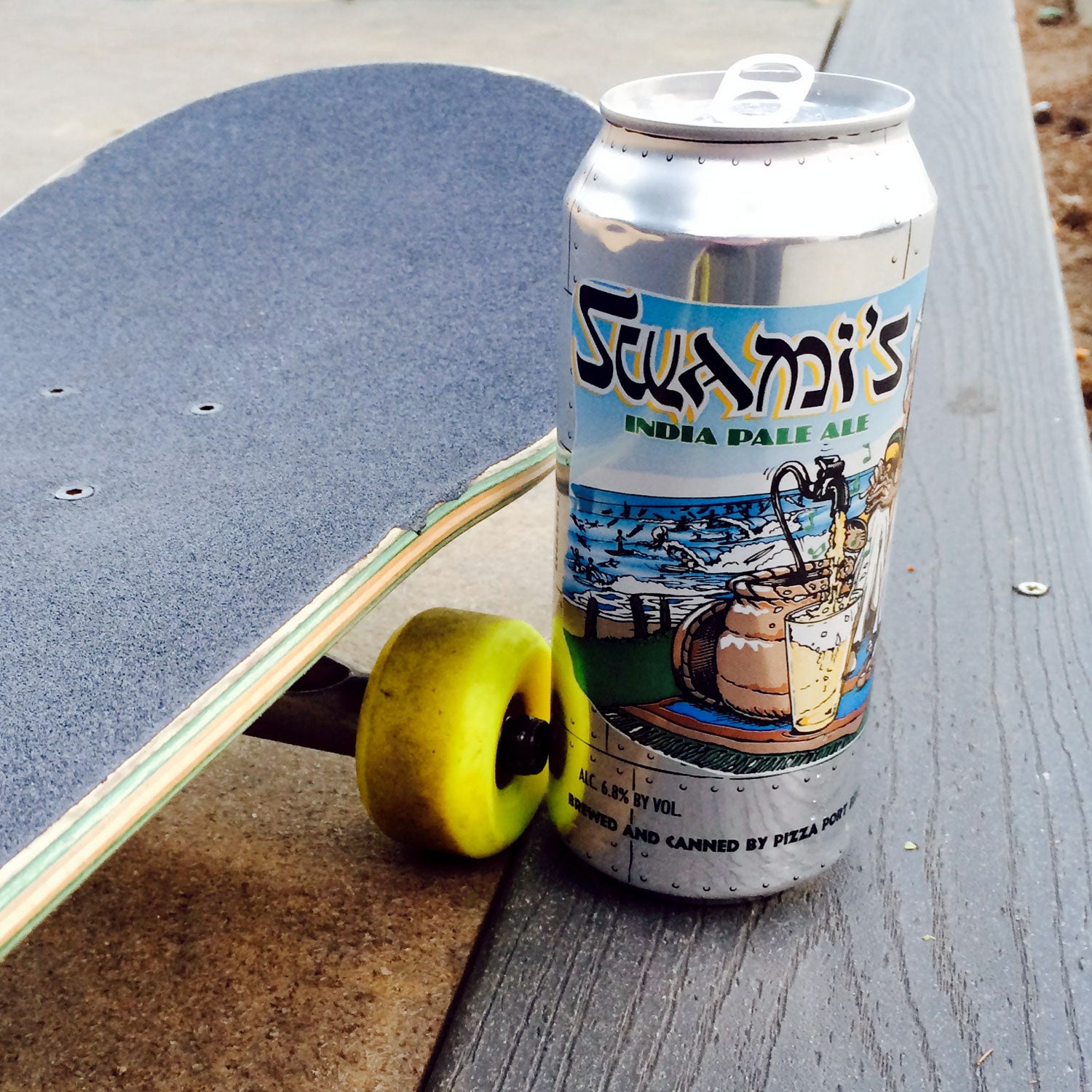 swamis ipa pizza port canned beer outside fall hiking or camping
