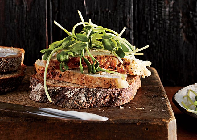 Smoked turkey on whole-grain bread.