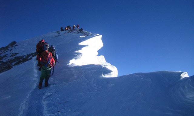 Len Stanmore approaching the summit of Everest.