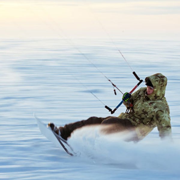 Kiting on a frozen lake