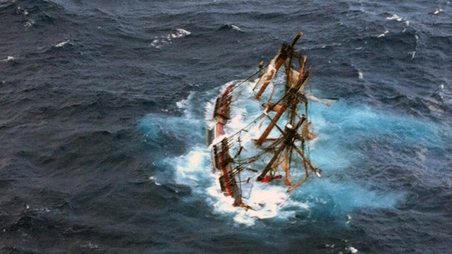 HMS Bounty replica sinking during Hurricane Sandy.