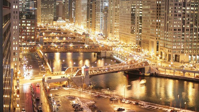 Chicago River Main Stem at dusk in January 2008.