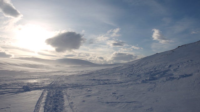 Skiing tracks in the mountains of Sarek, Sweden.