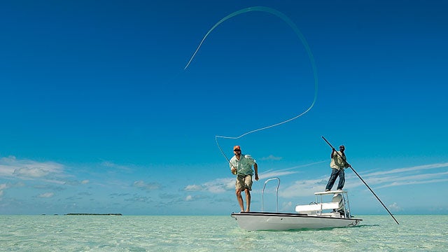 Ragged Island 102408 Bahamas cast casting casts poles poling Beavertail Costa Del Mar Patagonia Evinrude rod reel Caribbean Atlantic angler fisherman man guide flats coast bonefish bone fish boat skiff salt saltwater fly fishing island island trips best travel