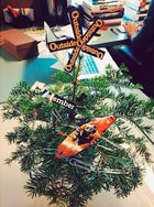 Tis' the season. Outside's mini Christmas tree, flown in straight from Oregon!