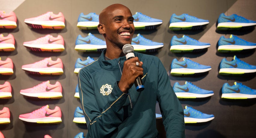 Olympian Mo Farah debuts the Pegasus 31 at Hayward Field in Eugene, Oregon, on May 30, 2014.