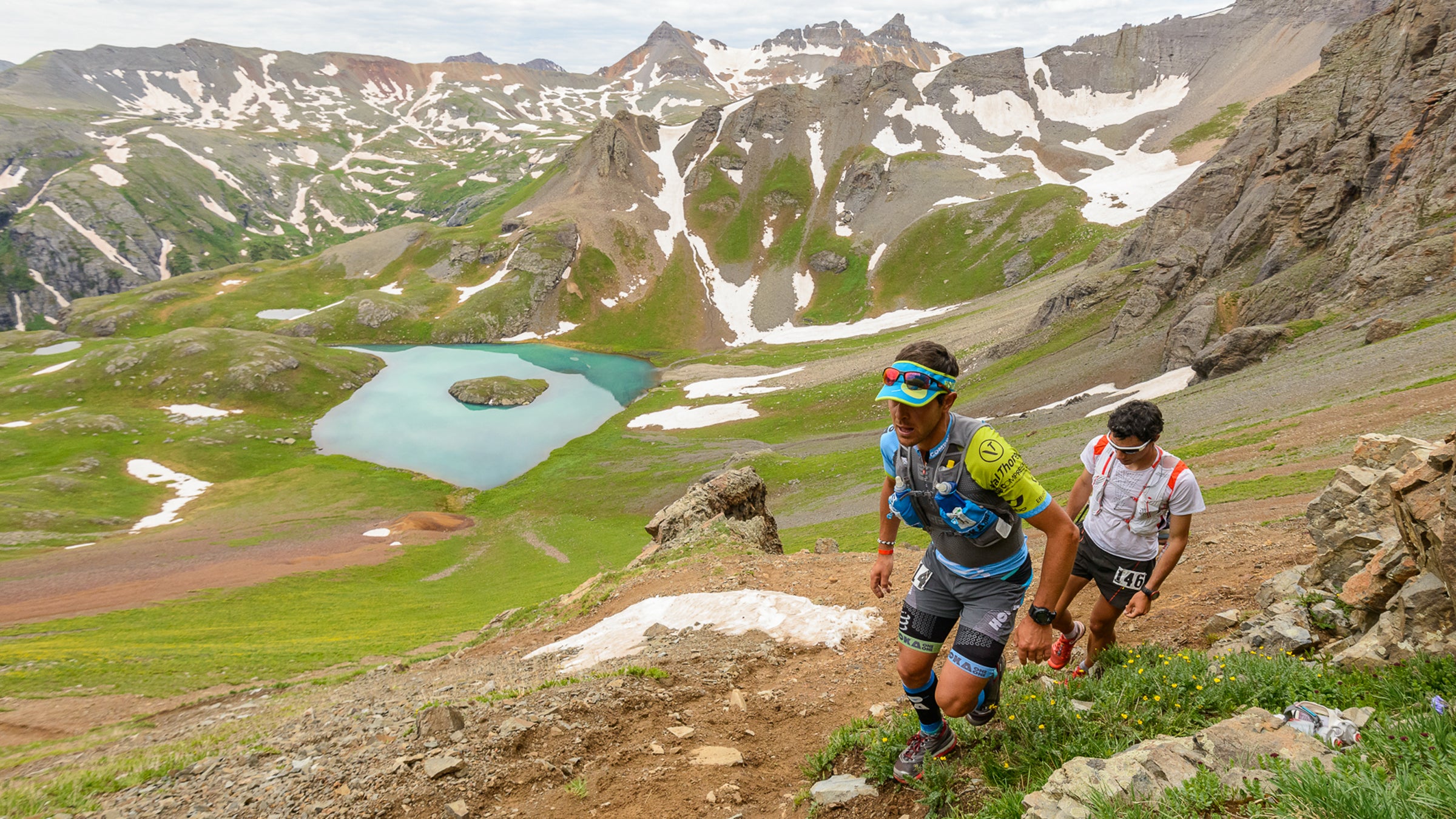 Julien Chorier (left), stayed close to Jornet until mile 85, where Jornet broke free to chase down a new course record. 
