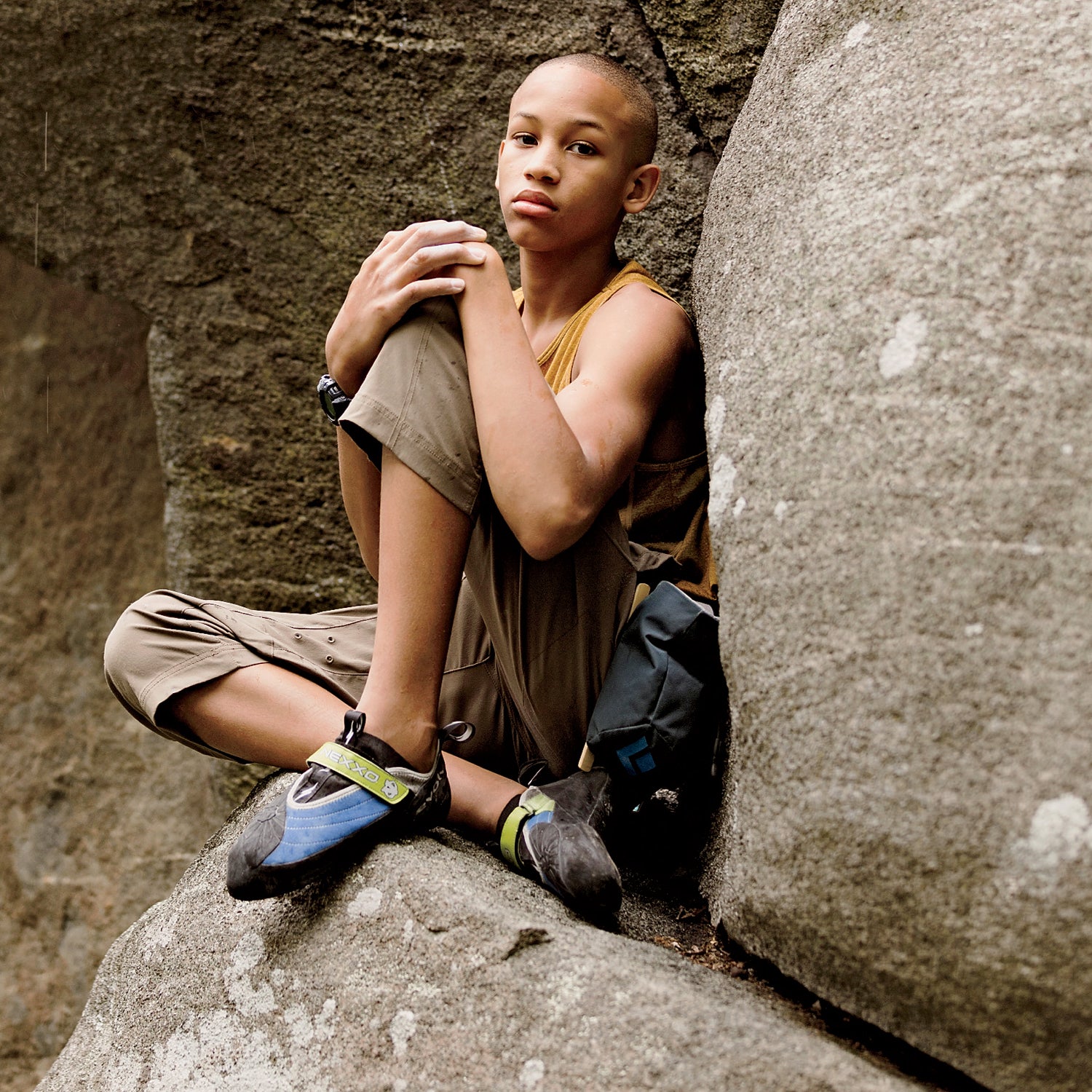 Kai Lightner connie lightner athlete rock climbing rock climber sports asheboro boulders portrait outside magazine