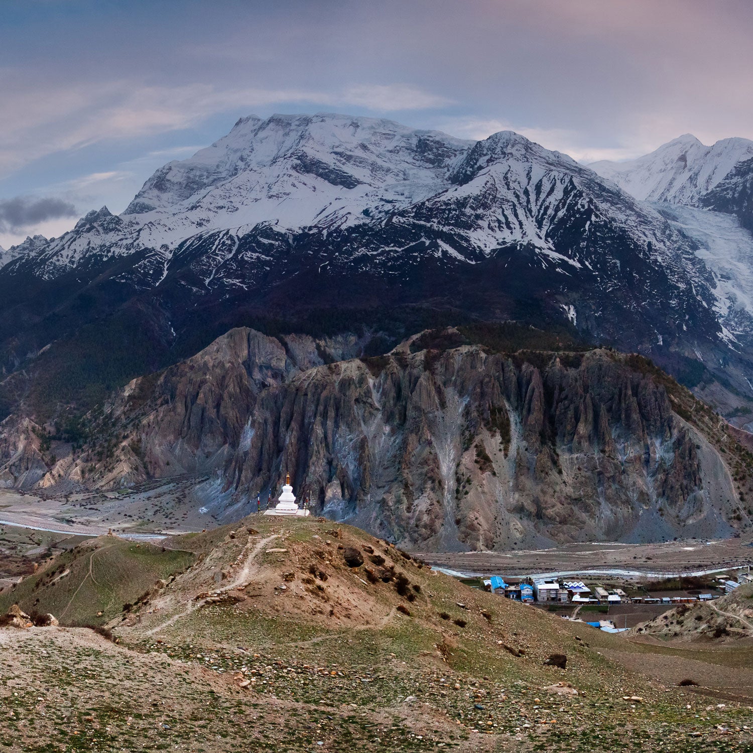 Annapurna massif near Manang village, Nepal. Most of the people who died in this week's storm were traveling between Manang and Jomsom.