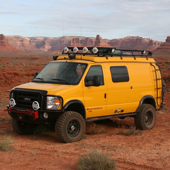 The gold standard of campers, Sportsmobile (starting at $65,000) has been turning vans—from Ford, Chevy, Mercedes, you name it—into luxury travel homes for 52 years. Trick yours out with generators, awnings, roof racks, sound systems, kitchens, bathrooms, and bedrooms—the sky’s the limit, as long as all your add-ons fit inside the van.
According to the company, 98 percent of Sportsmobile owners use their van as an everyday vehicle. (Gas mileage ranges from 12 to 20 miles per gallon.) Want more info? There are more than 103,000 Sportsmobile forums. But you’ll only get an invite to their 4x4 rallies if you own one.