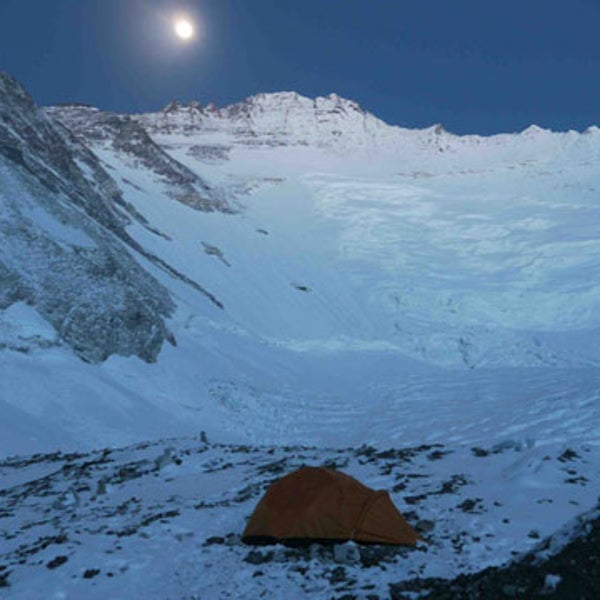 A view of the Lhotse Face at night.