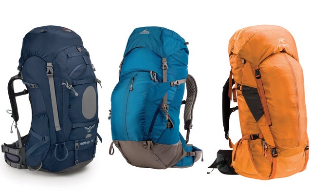 Osprey Aether 70, Gregory Z65, and Arc'teryx Altra 65
