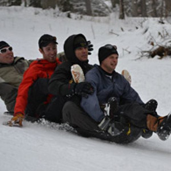 The Adventure Adviser sledding on in the Blue Ridge Mountains