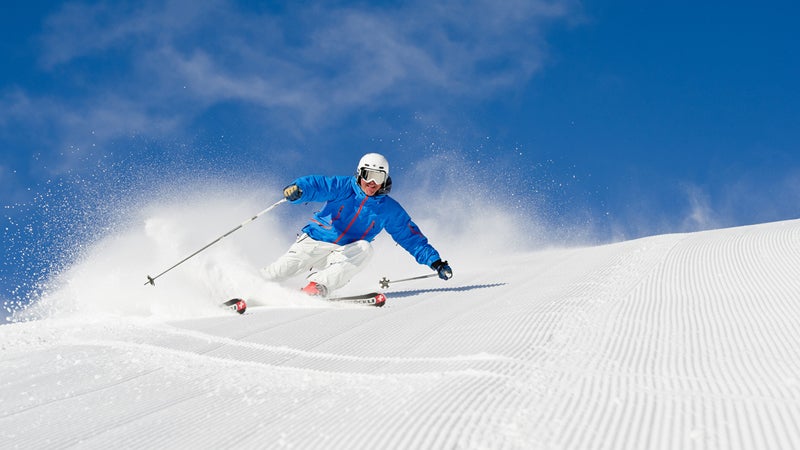 The first step to maching down groomers is picking out properly sized skis.