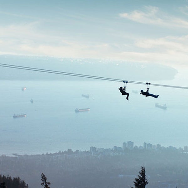 Zip-lining at Grouse Mountain.