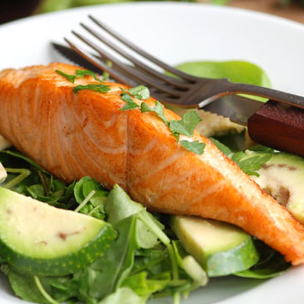 Salmon. Avocado. Salad.