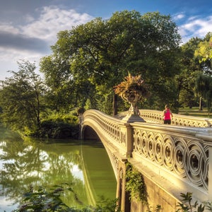 The Central Park trail features bridges over clear ponds and views of New York City without the blaring horns.