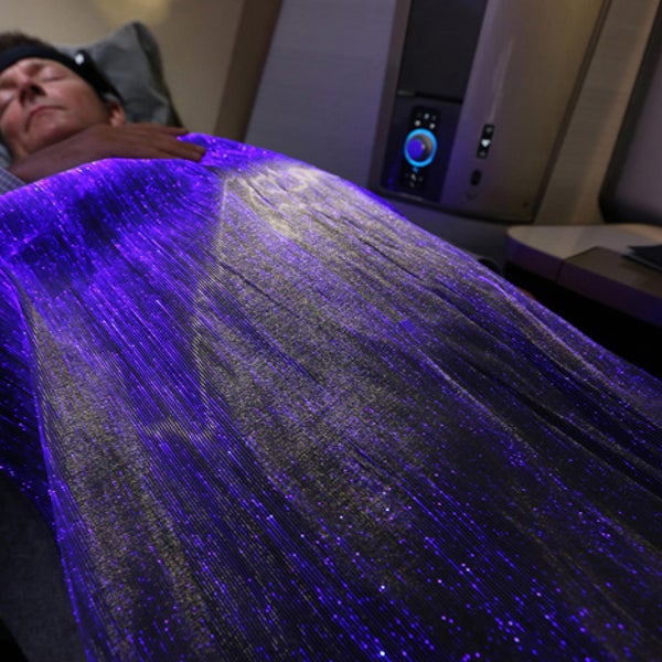 british airways happiness blanket neurosensors mood ring fiber optics fiber optic fabric jet lag circadian rhythm transatlantic flight dreamliner outside online outside magazine outside