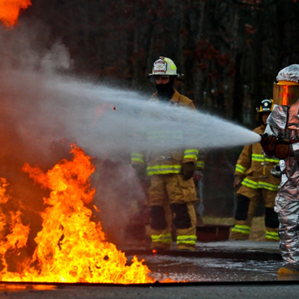 This is what a fire tornado looks like. U.S. Air Force fire protection specialists battle one forming in a controlled blaze during a training exercise in New Jersey.