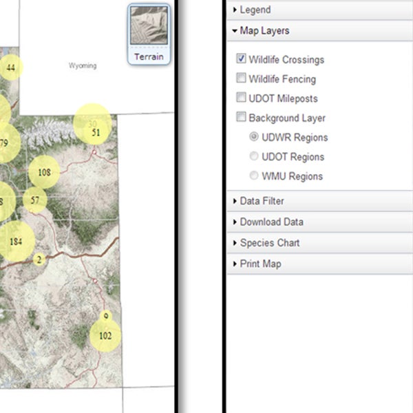 OutsideOnline roadkill WVC Reporter Utah browser view geo-tag tagged tag geo geography terrain wildlife-vehicle collisions data visualize mapped map roadkill smartphone-based system citizen scientists dead animal pattern