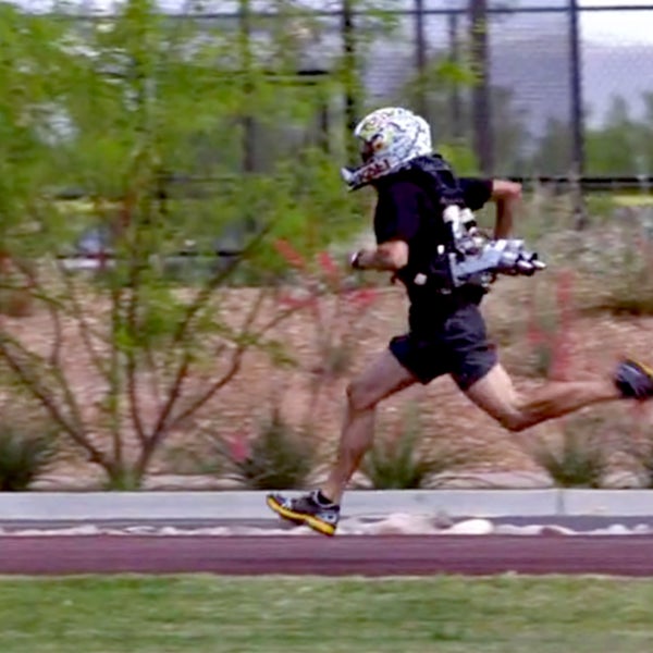 The jetpack, designed to push you forward and make running easier, was designed for soldiers who need to get out of situations quickly. http://vimeo.com/98084869