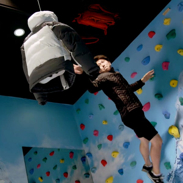 Shoppers were given 30 seconds to climb and jump for a free piece of North Face gear.