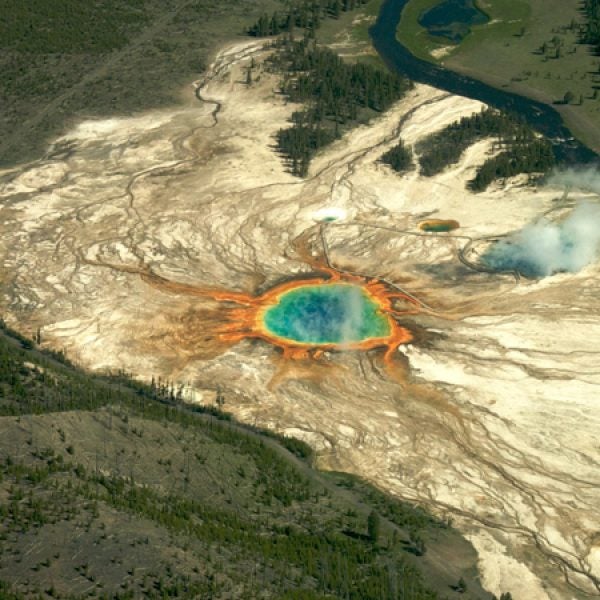 aerial colors geothermal geyser Grand Prismatic Spring hot spring park Yellowstone Yellowstone National Park