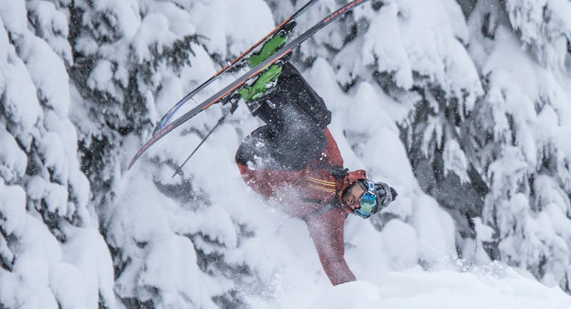 Auclair shows off a 360 handplant in Mustang Powder, B.C.