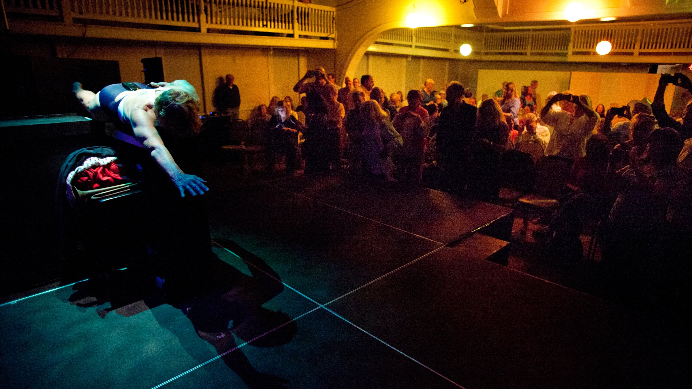 Diana Nyad "swims" through intermission during "Onward! The Diana Nyad Story."
