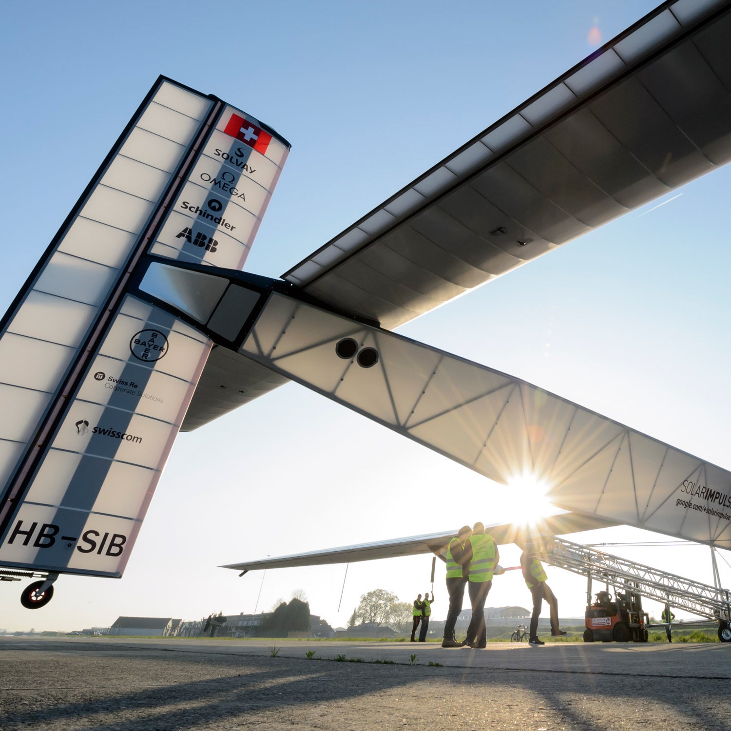 Solar Impulse 2 during the first exit for solar generator tests in Switzerland, April 2014.
